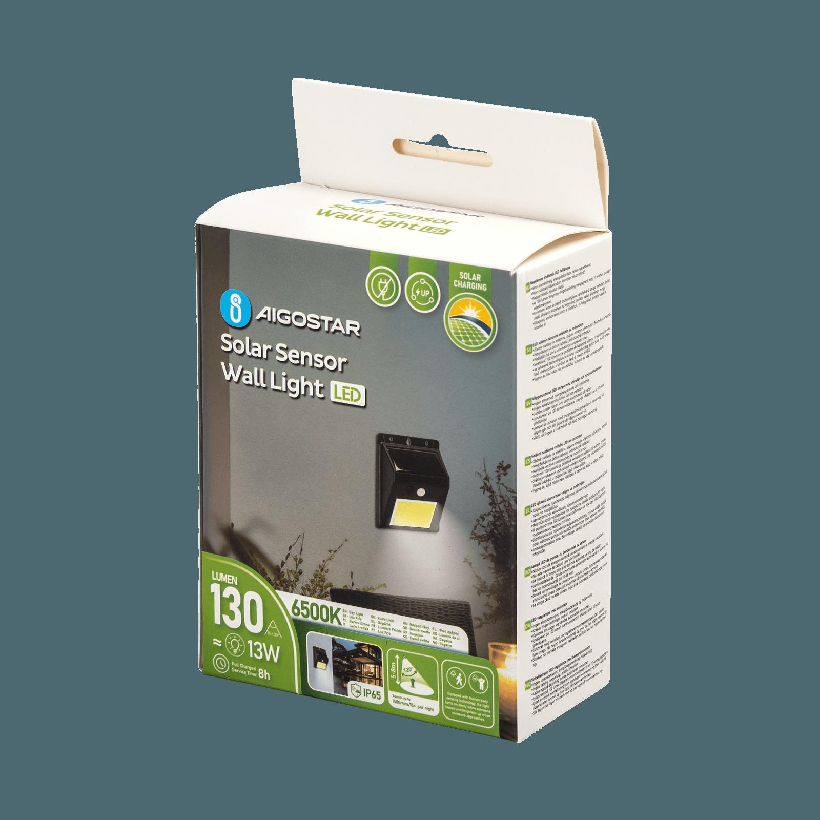 LED Solar Motion Sensor Wall Light COB Black 6500K