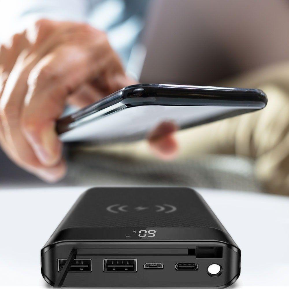 VT-3508 20000mah WIRELESS POWER BANK WITH MICRO USB CABLE-BLACK