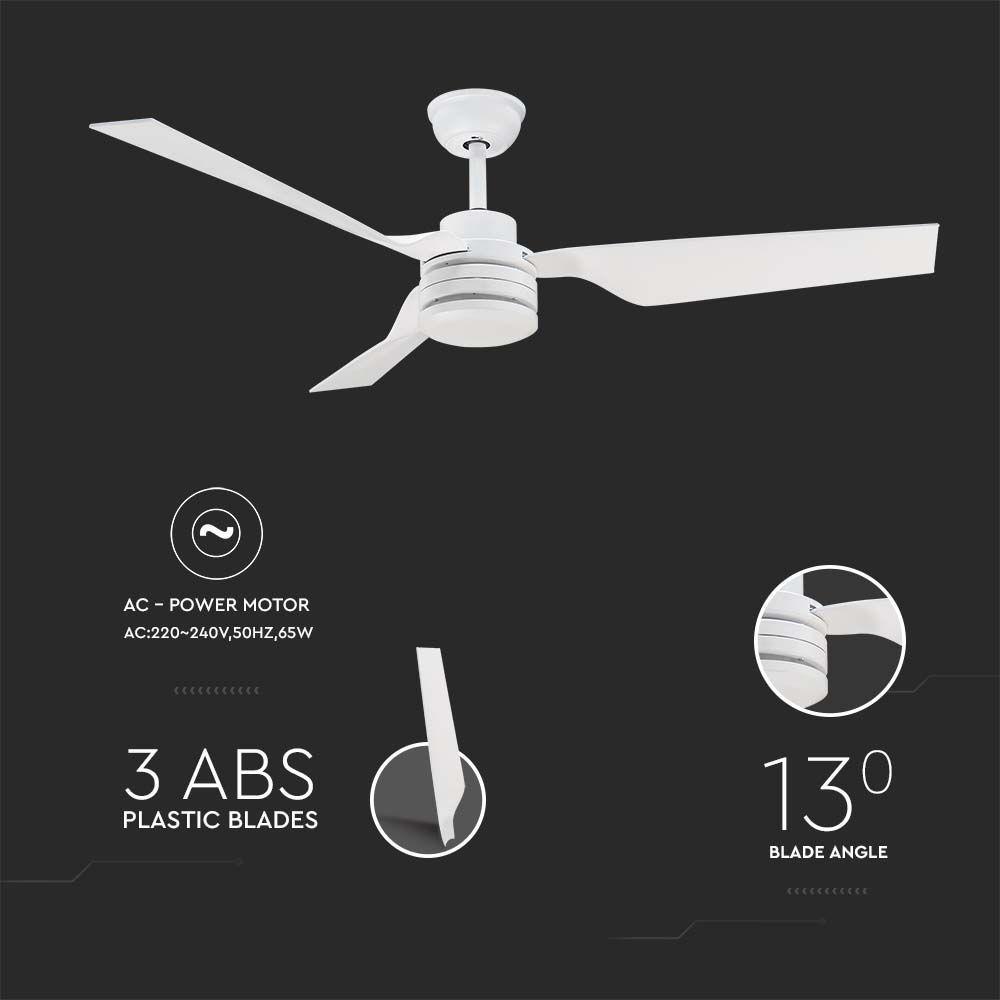 VT-6552-3 65W CEILING FAN WHITE BODY RF CONTROL 3 WHITE BLADES AC MOTOR(52INCH)