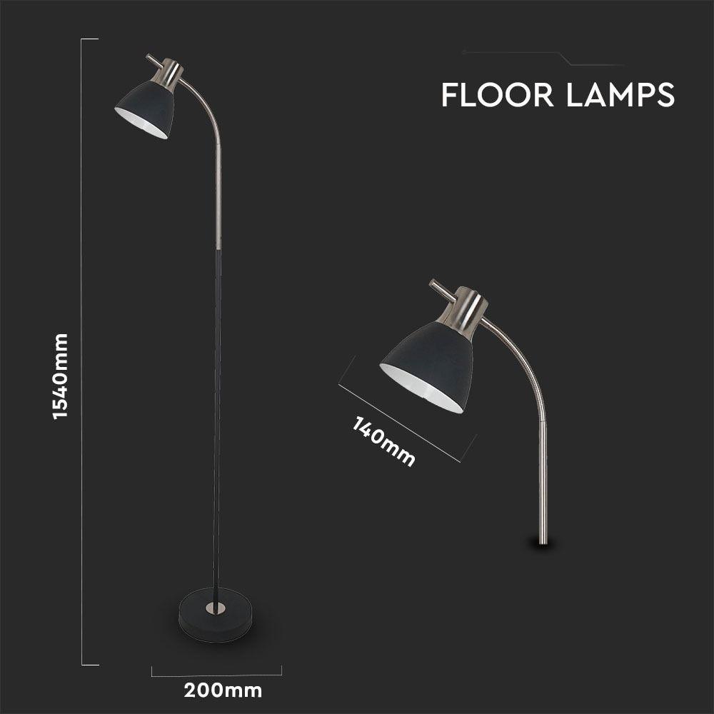 Lampa podłogowa , Trzonek: E27, Czarny + Chrom, VTAC, SKU 40421