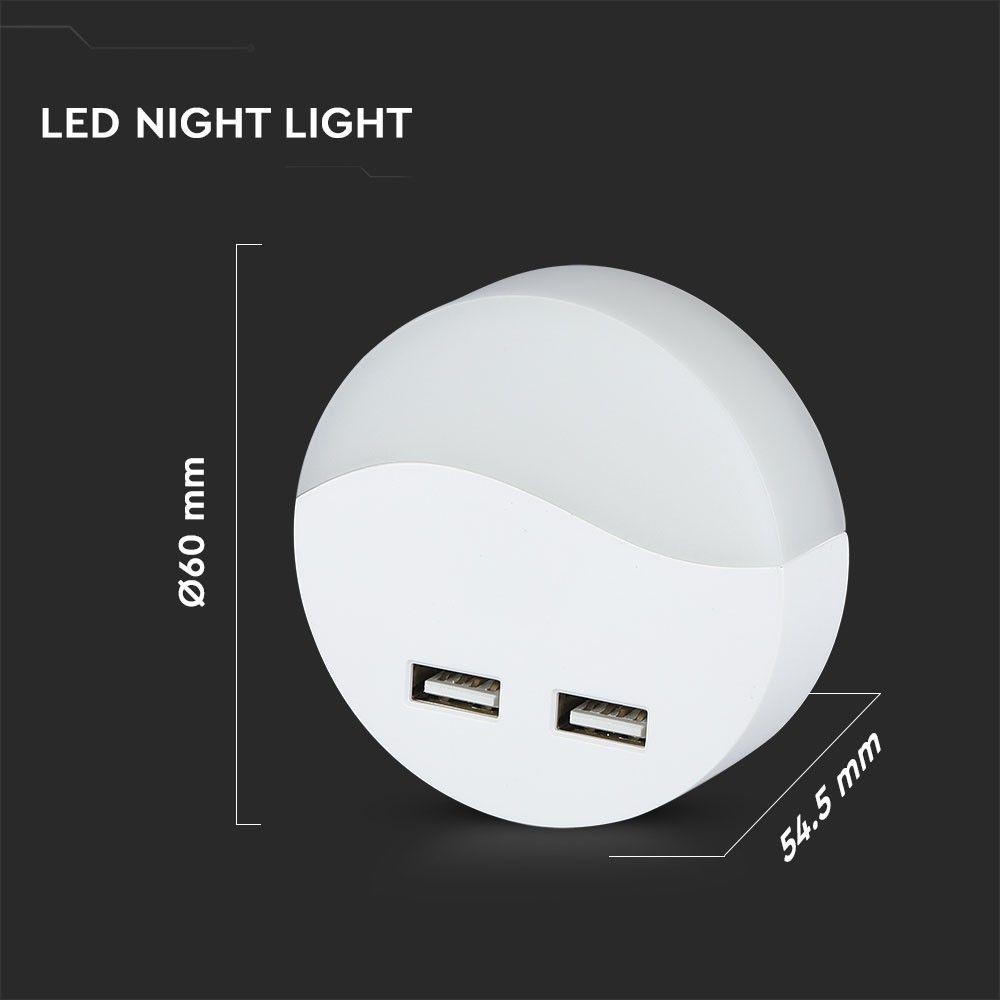 LED Mini lampka nocna z ładowarką USB, Chip SAMSUNG, Barwa:4000K, Okrągły, VTAC, SKU 506