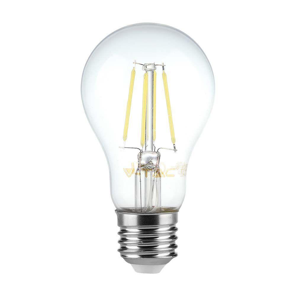 6W A60 Żarówka LED Filament, Klosz Transparentny, Barwa:3000K, Trzonek:E27, VTAC, SKU 214272