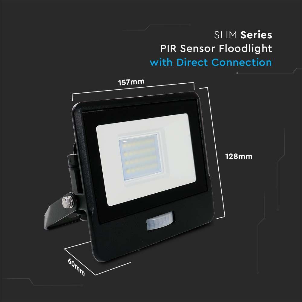 VT-128S 20W PIR SENSOR FLOODLIGHT SAMSUNG CHIP 6500K BLACK BODY