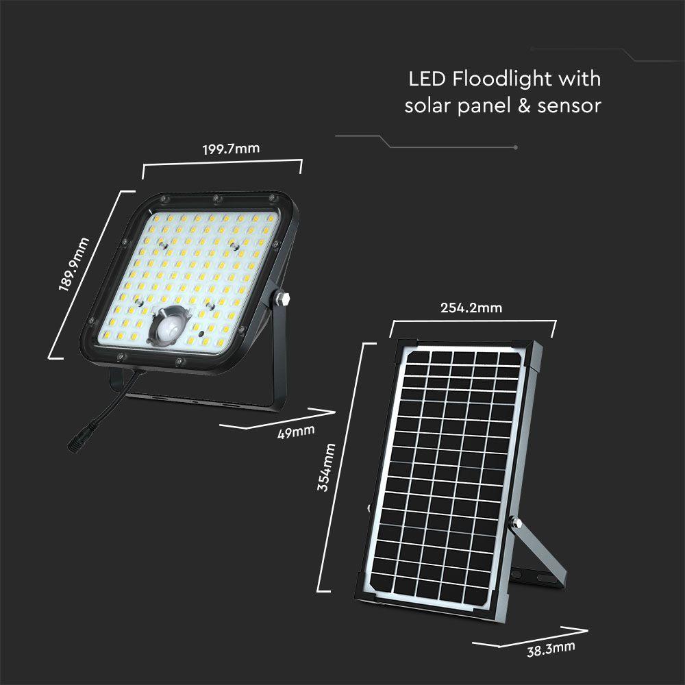 30W Naświetlacz solarny LED 4800LM, Bateria: LiFePO4 6.4V 6000mA, Barwa: 4000K, Kolor: Czarny , VTAC, SKU 10310