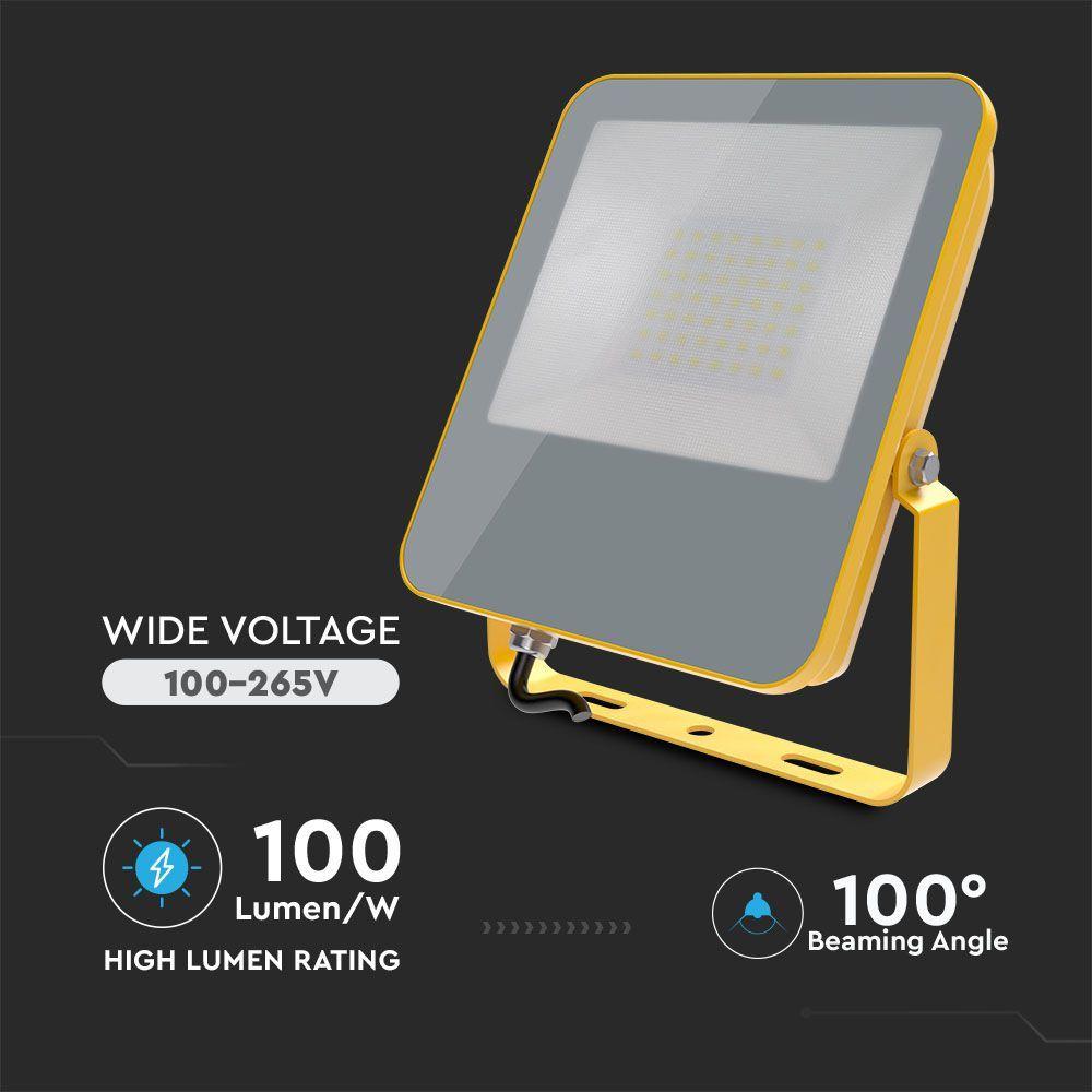 VT-58 50W LED WORK FLOODLIGHT SAMSUNG CHIP 6400K YELLOW BODY GREY GLASS