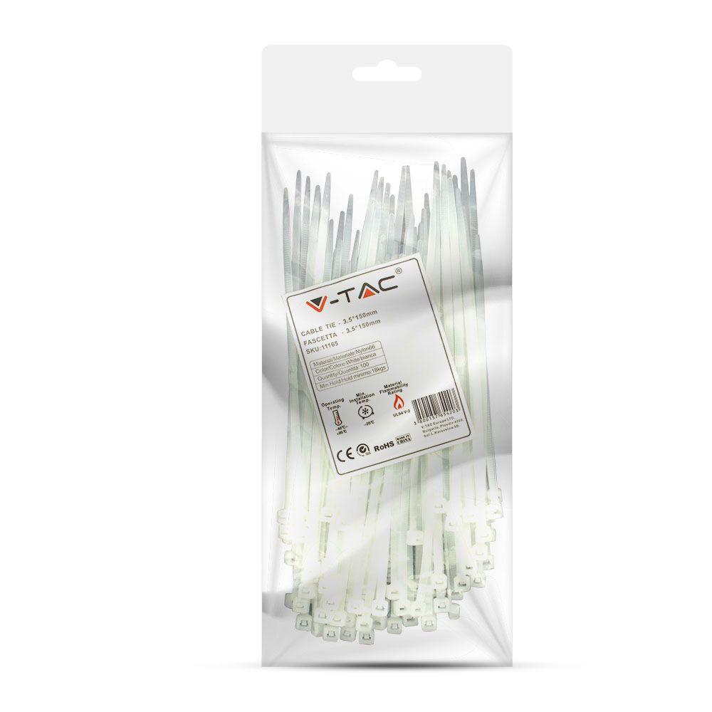 CABLE TIE 3.5*150mm WHITE (FLAMABILITY MATERIAL RATING - UL94-V2) 100PCS/PACK