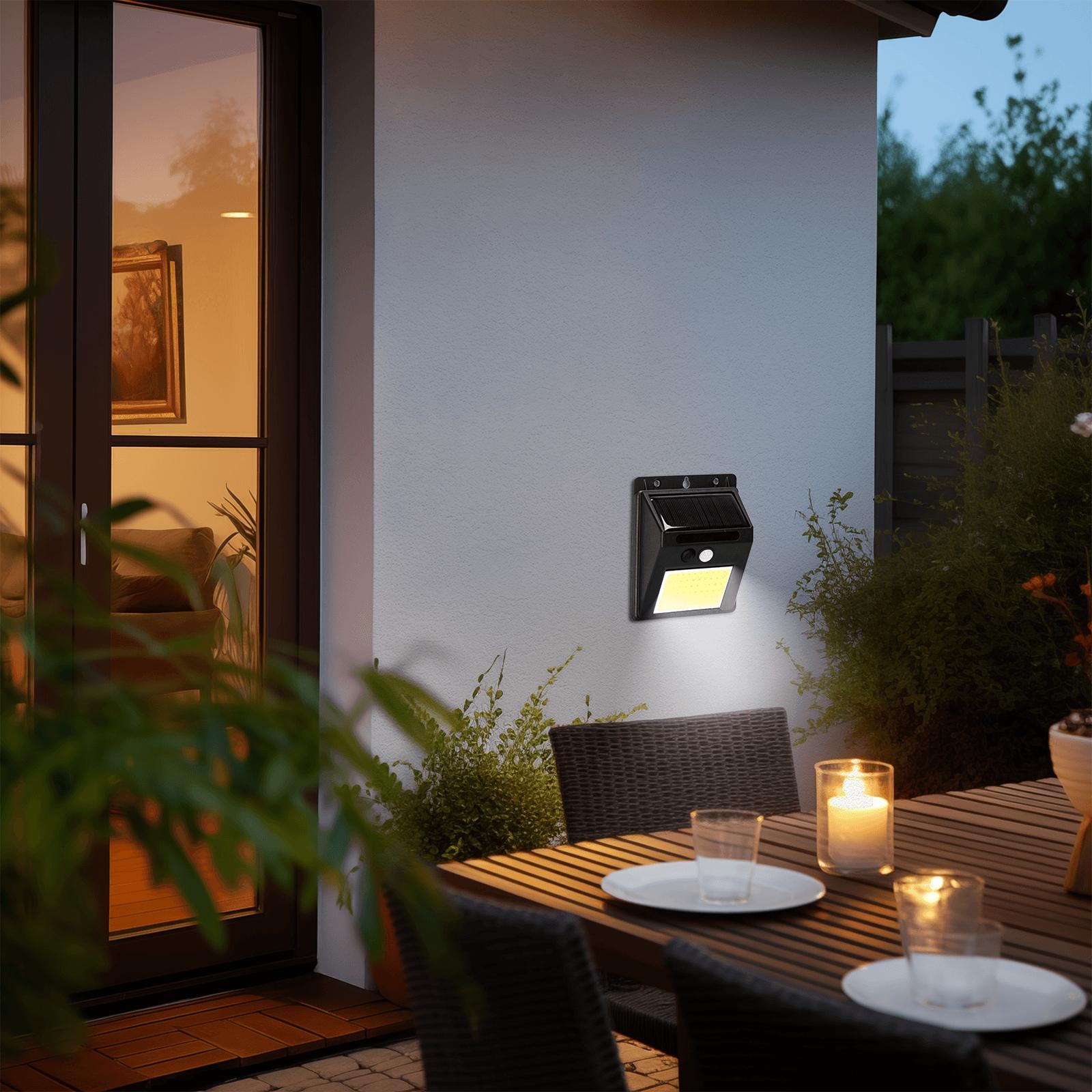 LED Solar Motion Sensor Wall Light COB Black 6500K