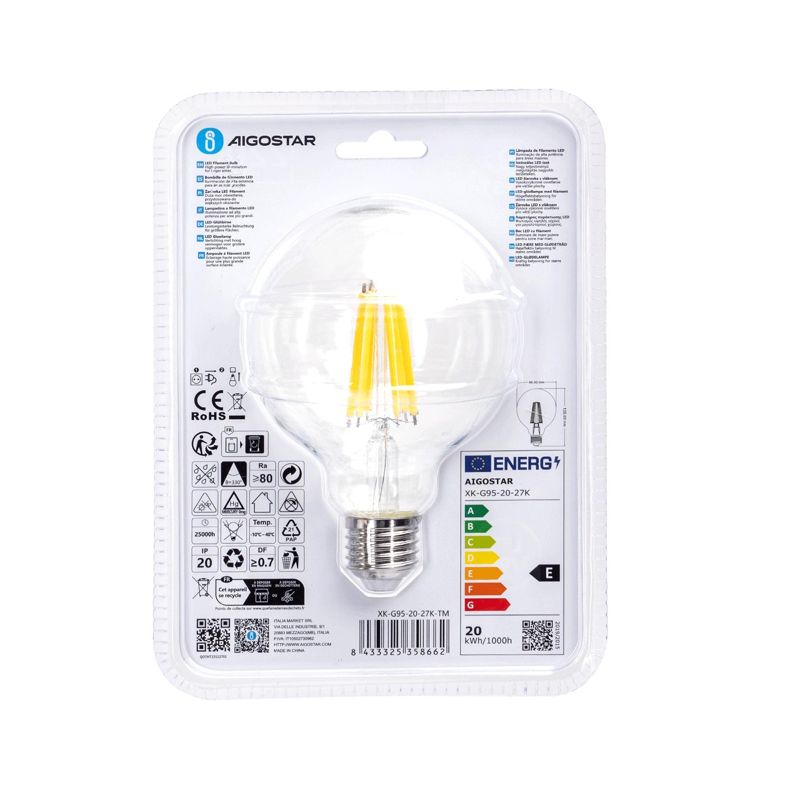 LED Filament Bulb (Clear) G95 E27 20W