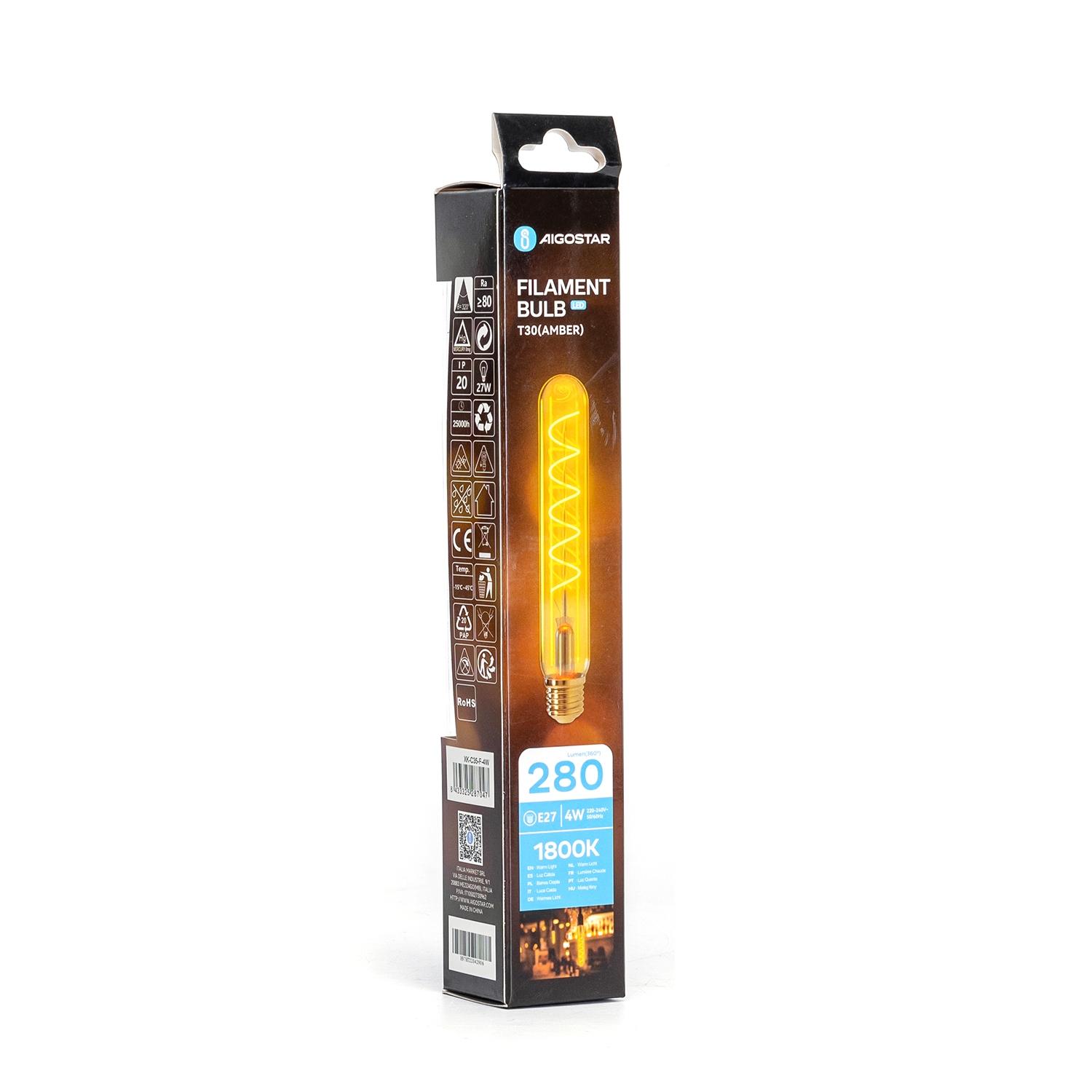 LED Filament Bulb (Amber) T30 E27 4W