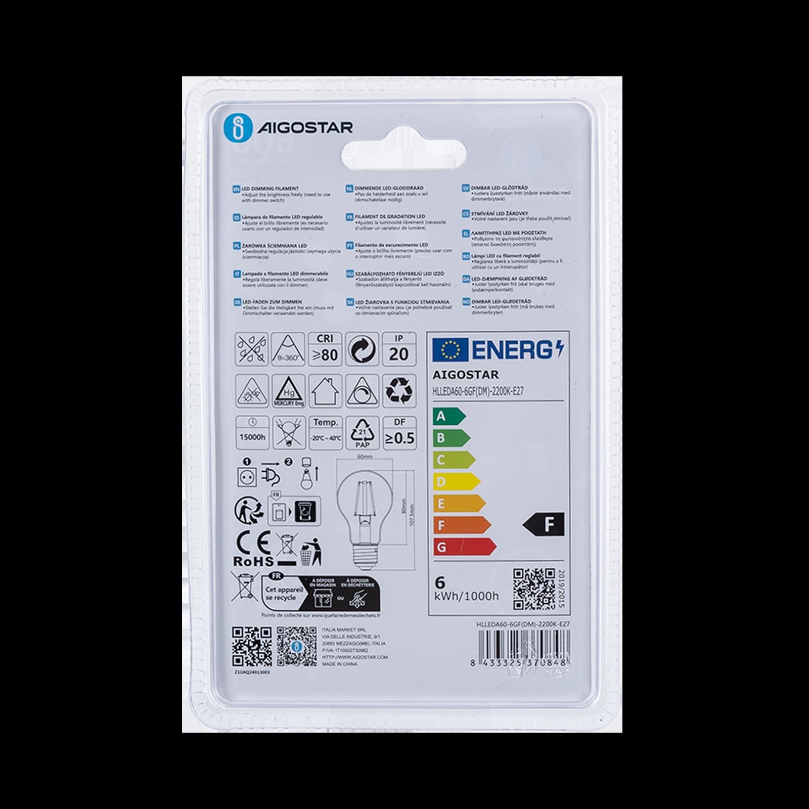 Ścemnialna żarówka LED A60 E27 6W 2200K