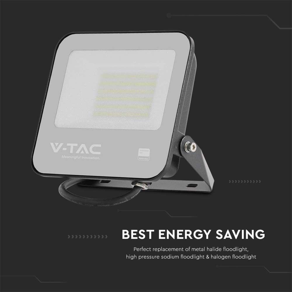 VT-4455 50W FLOODLIGHT SAMSUNG CHIP 1M WIRE 4000K BLACK BODY GREY GLASS 135LM/W