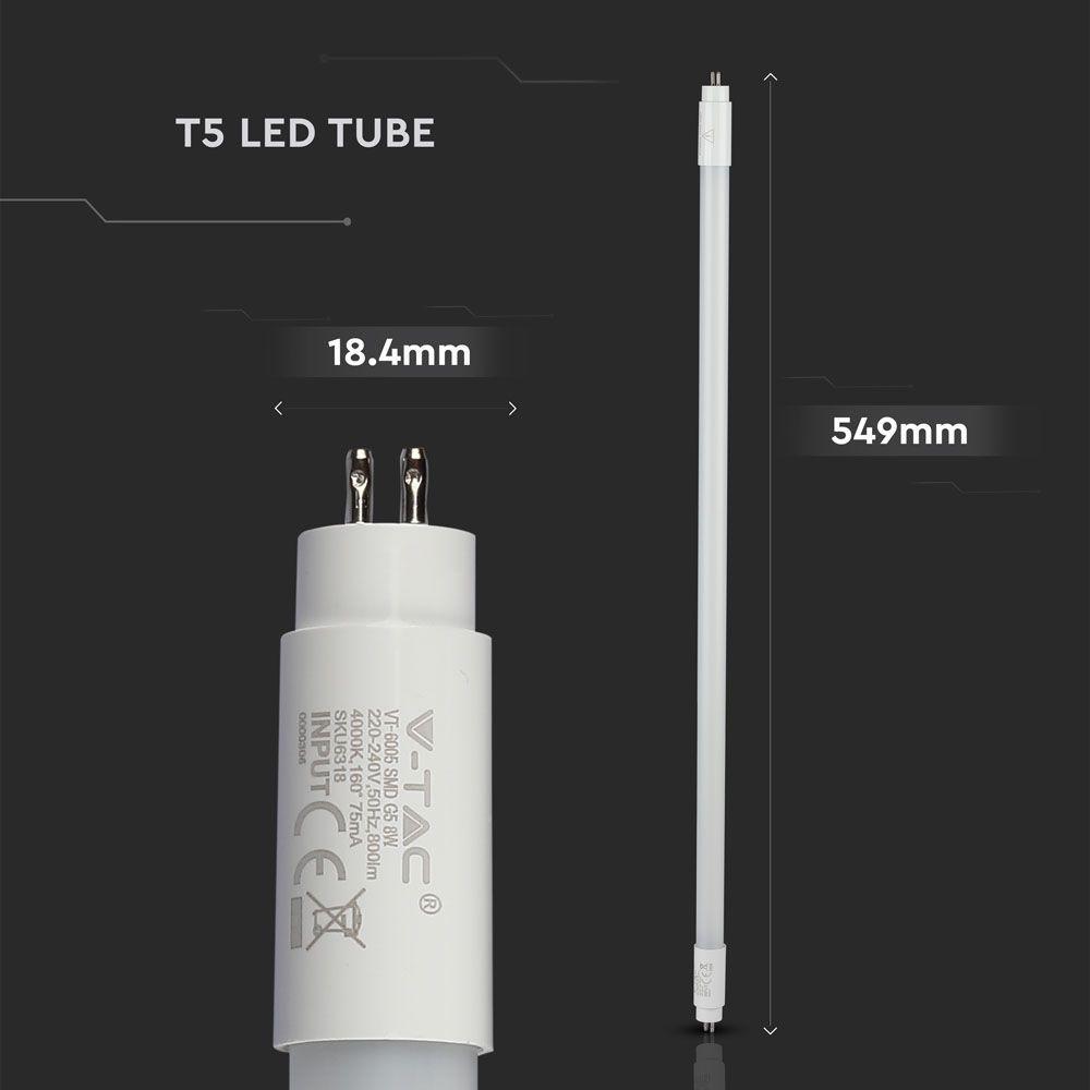 8W Świetlówki LED T5 60cm, Barwa:6500K, VTAC, SKU 6319