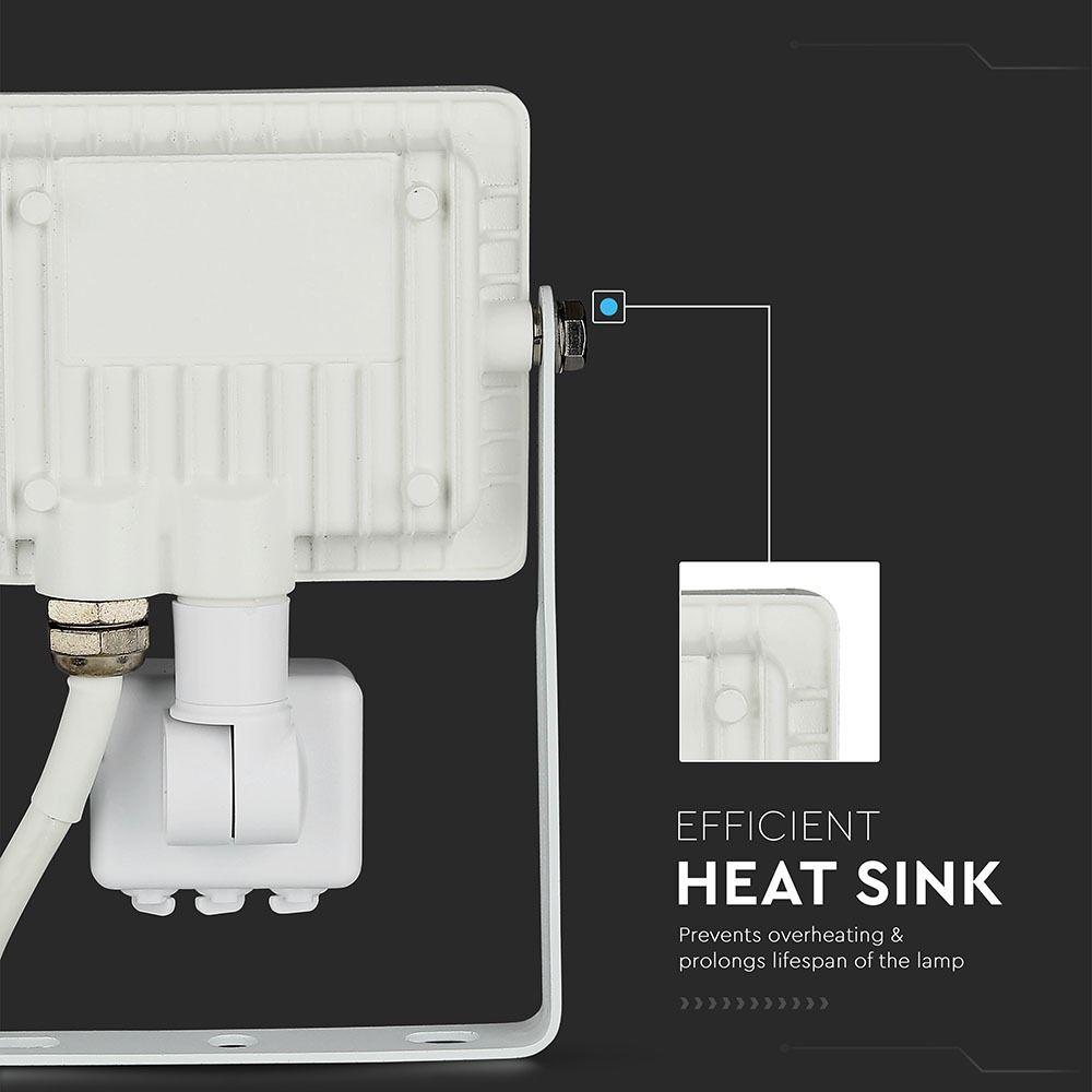 10W Naświetlacz LED SMD z czujnikiem ruchu, Chip SAMSUNG, Barwa:4000K, Obudowa: Biała , VTAC, SKU 434