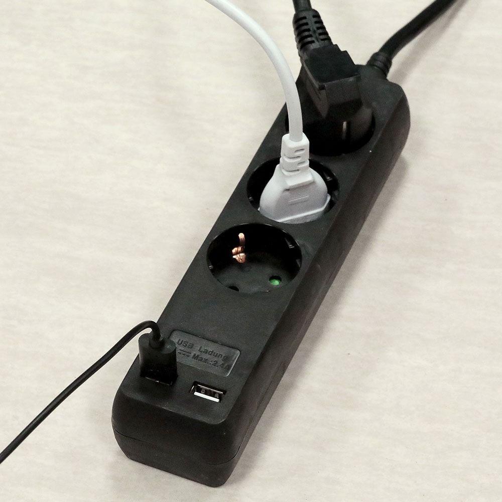 Przedłużacz mieszkaniowy 3 GN. Z portem 2xUSB, 3x1.5 X1.5M/ Czarny, VTAC, SKU 8776