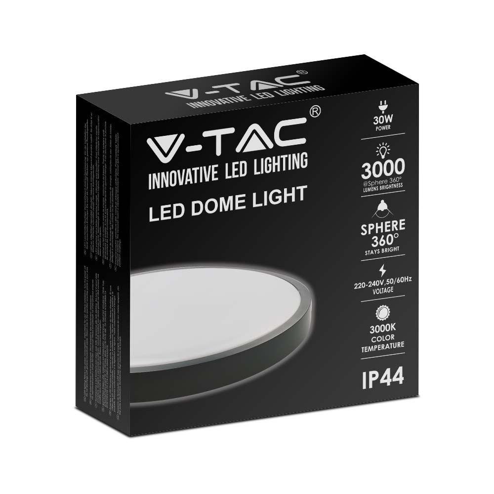 30W Plafon LED, Średnica: 420mm, Barwa:6500K, Klosz: Okrągły mleczny czarna ramka, IP44, VTAC, SKU 7641