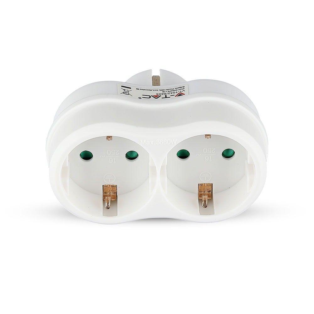 VT-1042 2 OUTLET ADAPTER 16A WITH EARTHING CONTACT 16A-WHITE