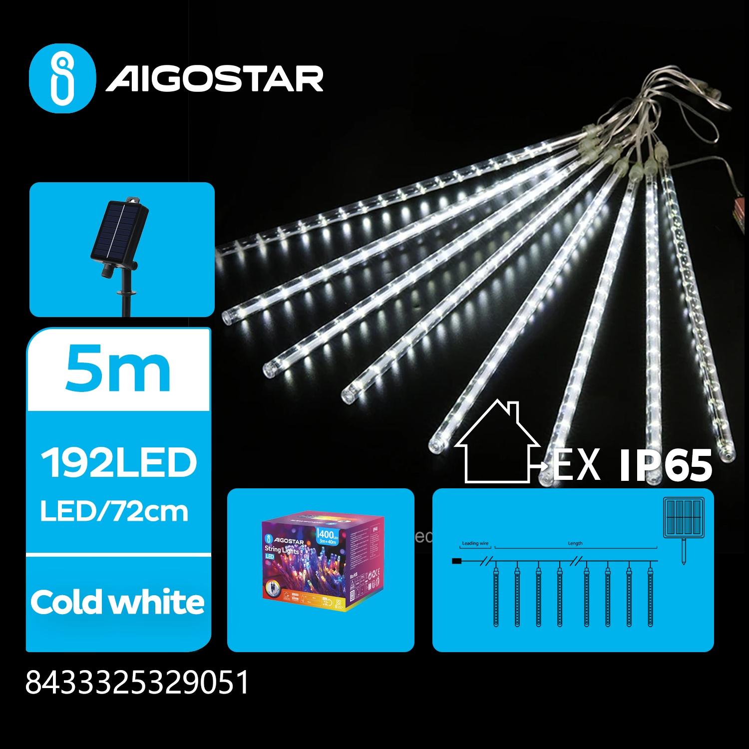 Solar 30cm- meteor shower string lights, cold white, 5m