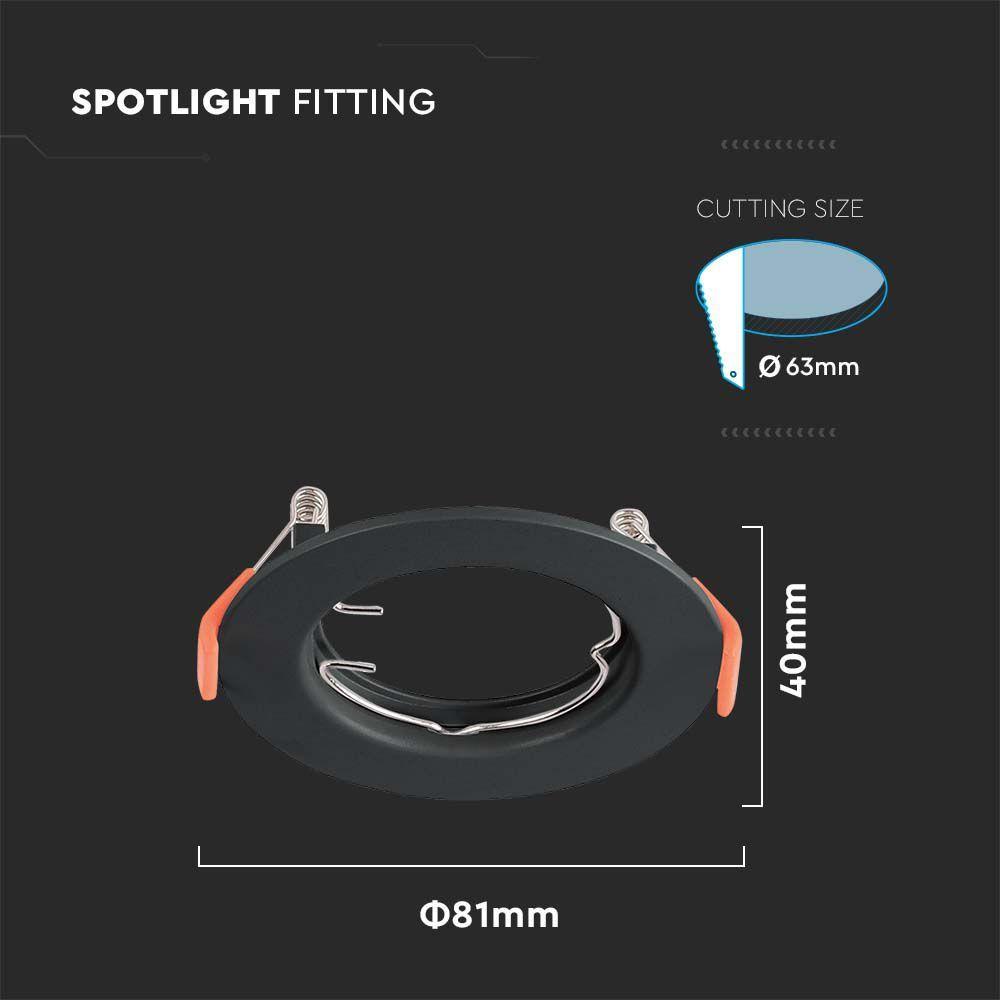 Oprawa wpuszczana Spot, Trzonek:GU10, Okrągła, Czarny, VTAC, SKU 6641