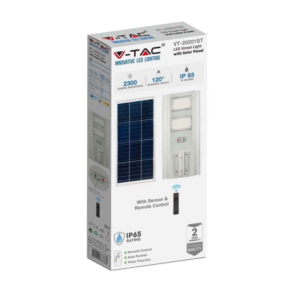 33W Lampa uliczna solarna z czujnikiem ruchu, Barwa:6400K, Obudowa: Srebrna, VTAC, SKU 6756