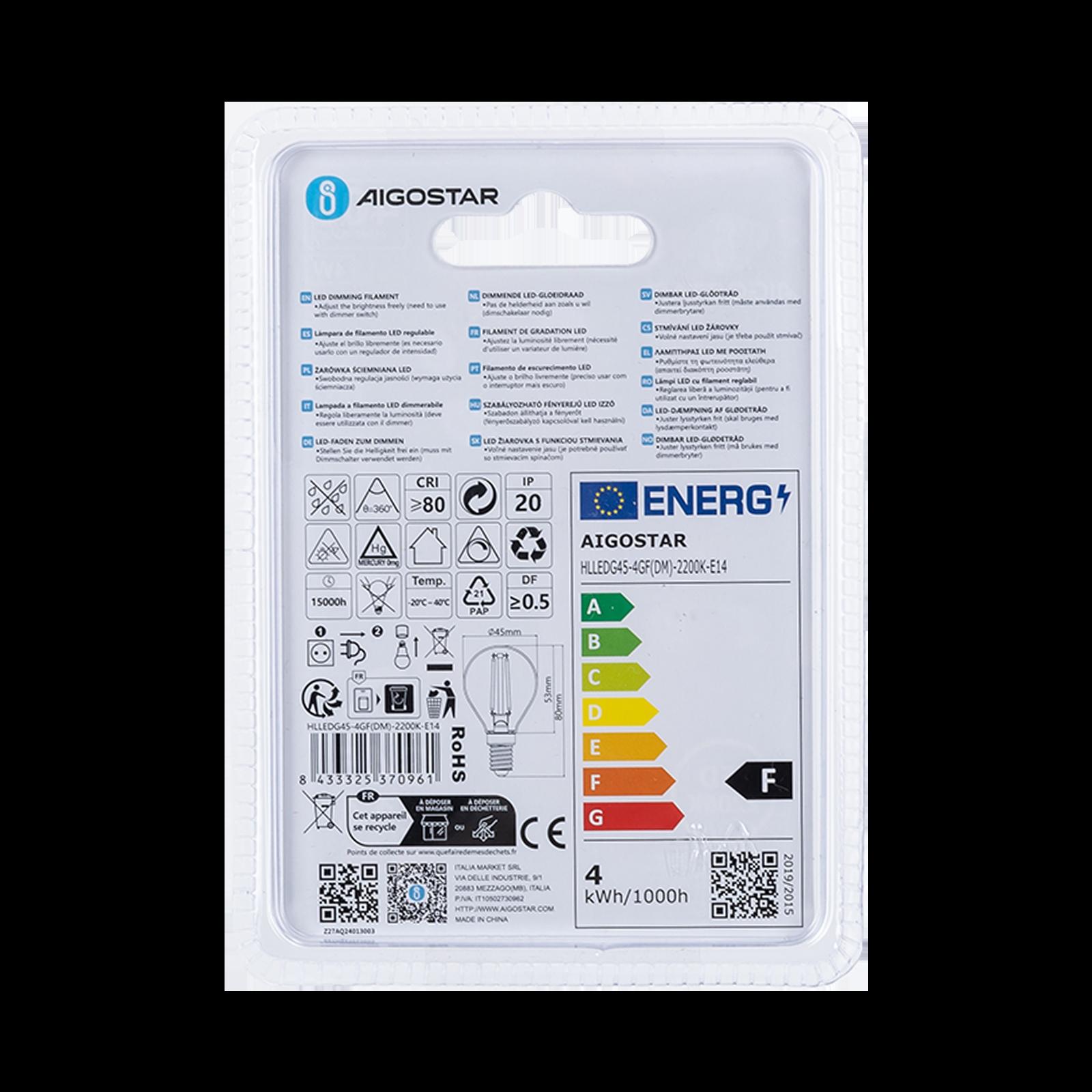 Ścemnialna żarówka LED G45 E14 4W 2200K