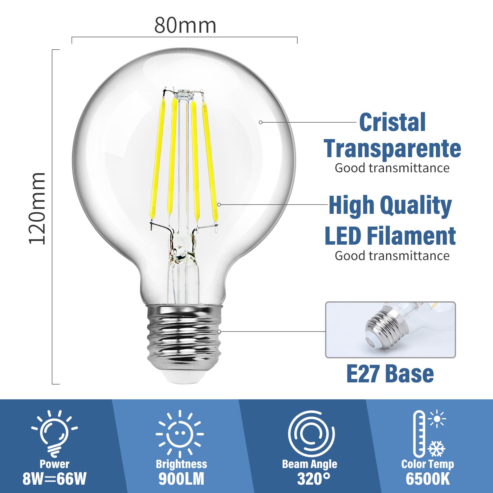 LED Filament Bulb (Clear) G80 E27 8W