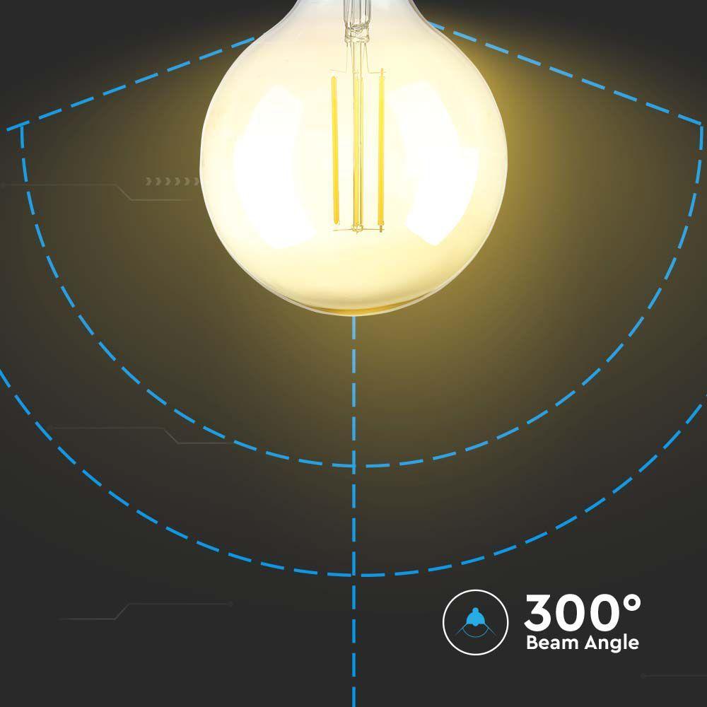 8W G125 Żarówka LED Filament, Klosz Bursztynowy, Ściemniana, Barwa:2200K, Trzonek:E27, VTAC, SKU 217155