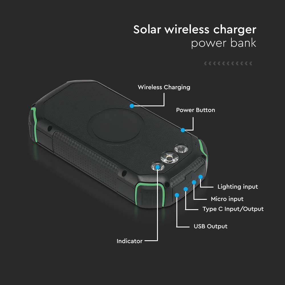 Power Bank, Ładowanie solarne, 30000mAh, Czarny, VTAC, SKU 7836