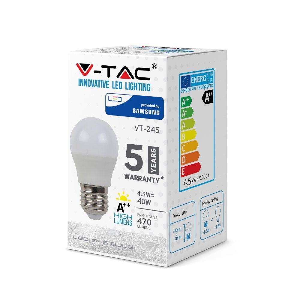 VT-245 4.5W G45 PLASTIC BULB SAMSUNG CHIP 4000K E27 A++