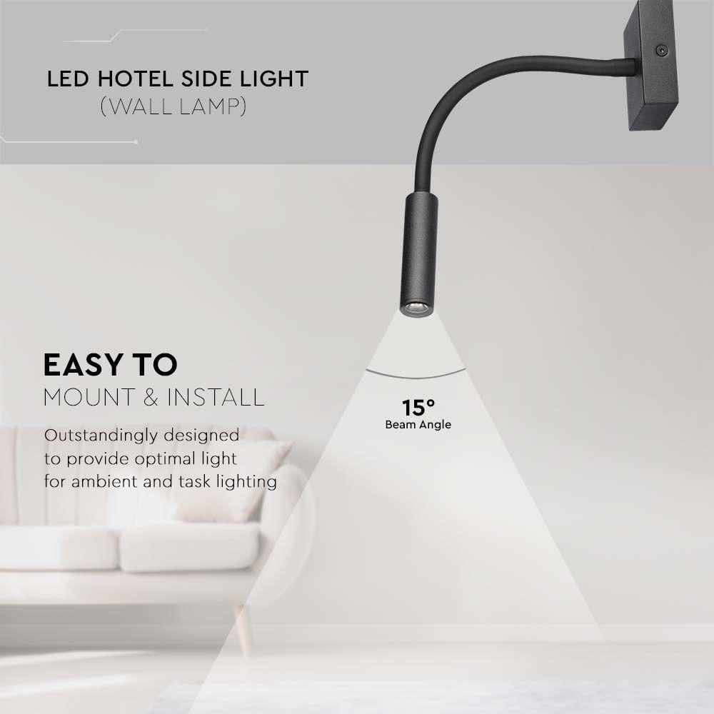 VT-2903 3W LED BEDSIDE LIGHT(WALL LAMP) 3000K BLACK