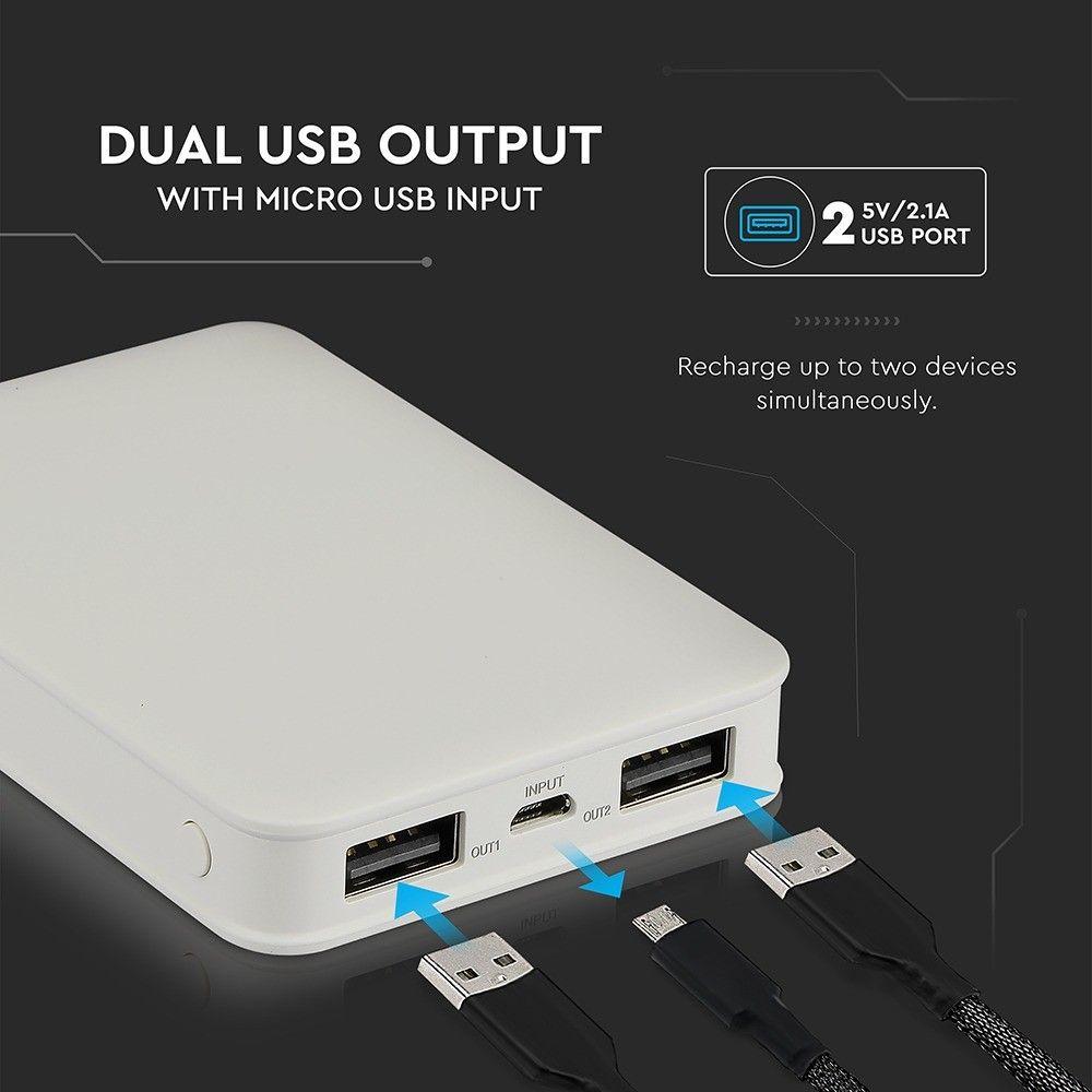 Power Bank, 5000mAh/18.5wh, 5V, Biały, VTAC, SKU 8191