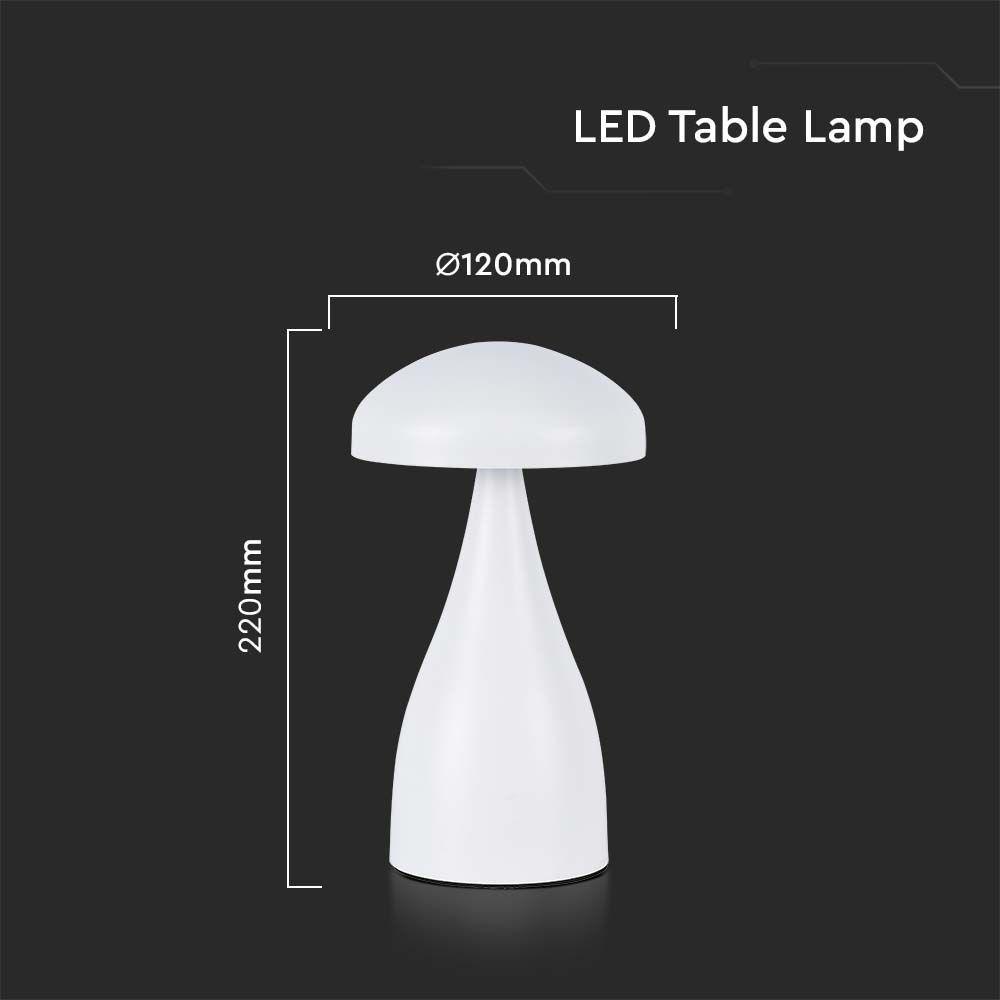 Lampka nocna LED zasilana bateryjnie, Wysokość:22cm, Bateria 1800mAh, Ściemnianie przez dotyk, Barwa:3w1, Obudowa: Biała, VTAC, SKU 7896