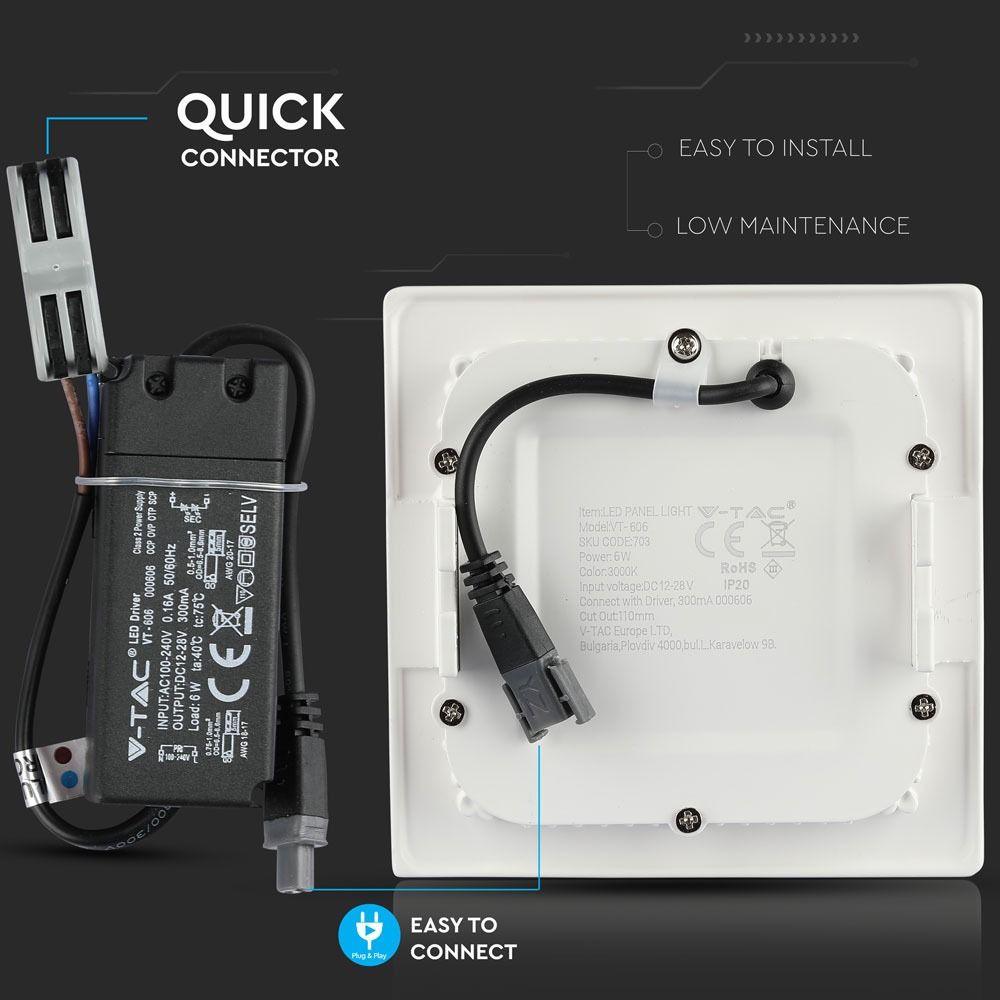 6W Panel LED, Chip SAMSUNG, Barwa:4000K, Kwadrat, VTAC, SKU 704