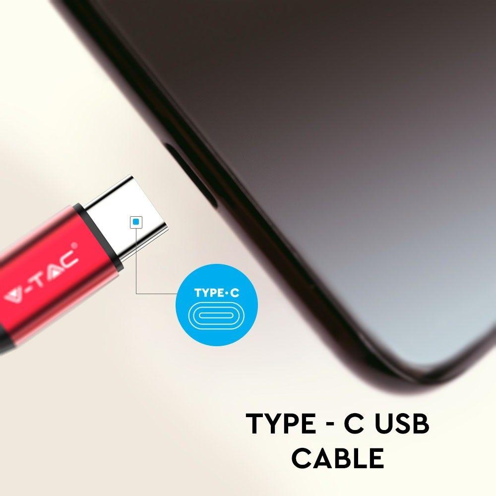 VT-5342 1M TYPE-C USB BRAIDED CABLE WITH COTTON FABRIC-RED(RUBY SERIES)