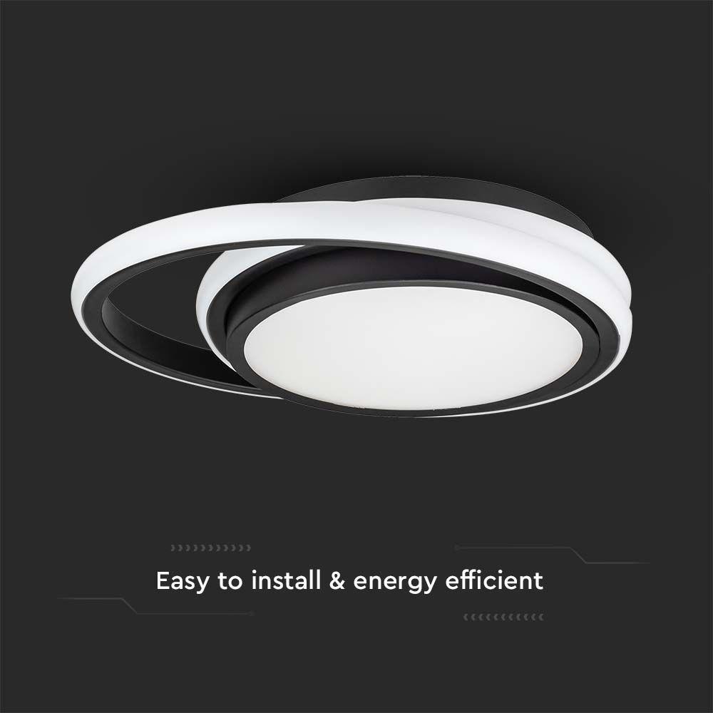 24W Lampa dekoracyjna LED, Barwa: 4000K/ Kolor: Czarny DOUBLE, Kształt: Okrągły , VTAC, SKU 6994