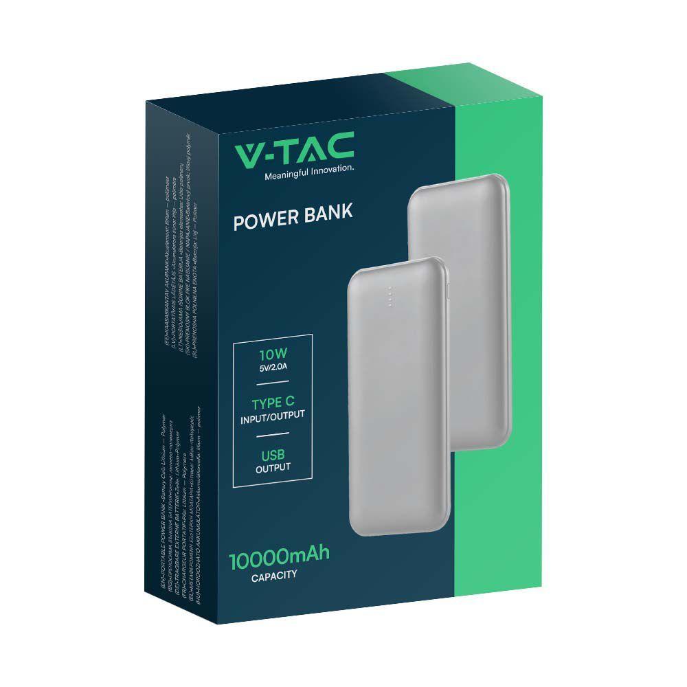 VT-3527 10000mah POWER BANK 2A 30CM TYPE C CABLE-SILVER