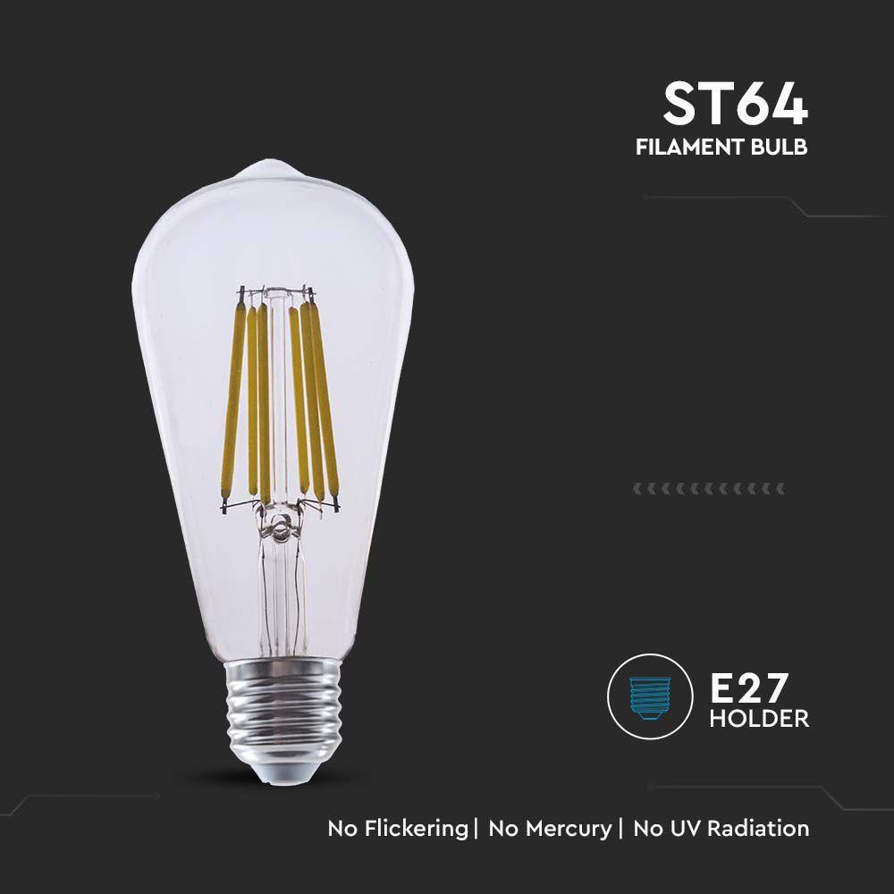 4W ST64 Żarówka LED Filament, Klosz Transparentny, Barwa:4000K, Trzonek:E27, Skuteczność: 210lm/W, VTAC, SKU 2997