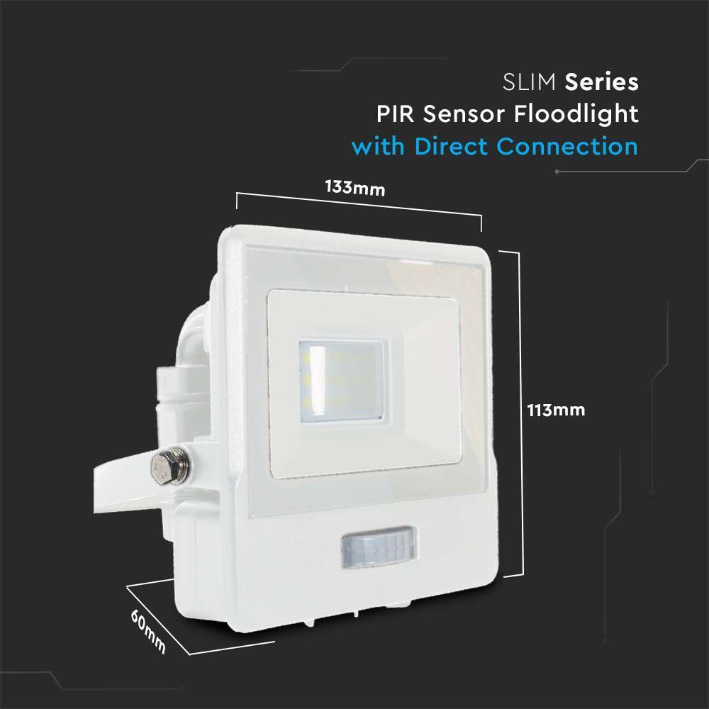 10W Naświetlacz LED SMD z czujnikiem ruchu i mufą kablową, Chip SAMSUNG, Barwa:6500K, Obudowa: Biała, VTAC, SKU 20270