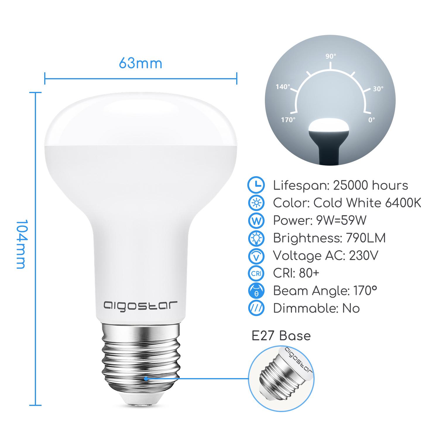 LED E27 9W R63