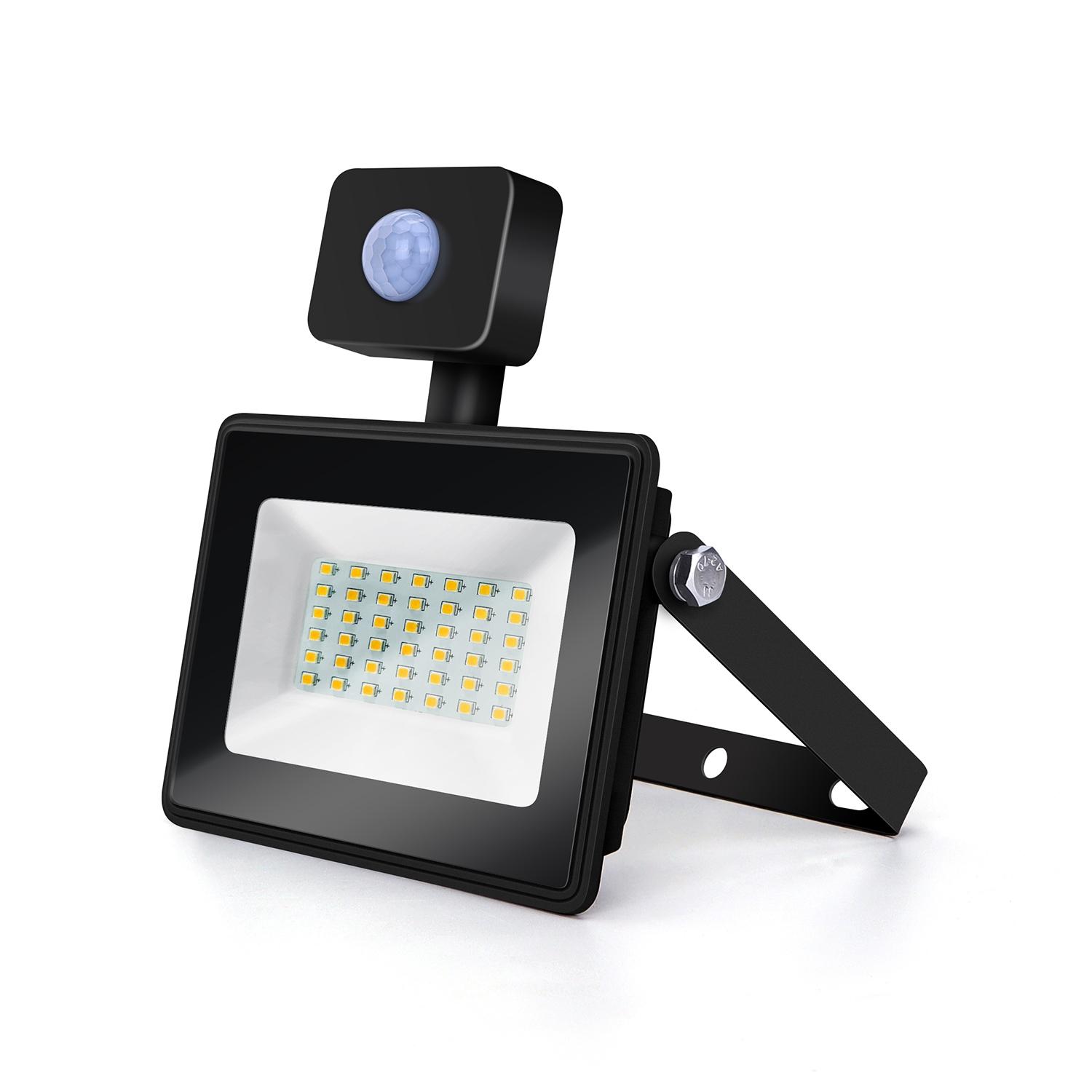 LED Slim Floodlight with Sensor Black 30W (Die-casting)