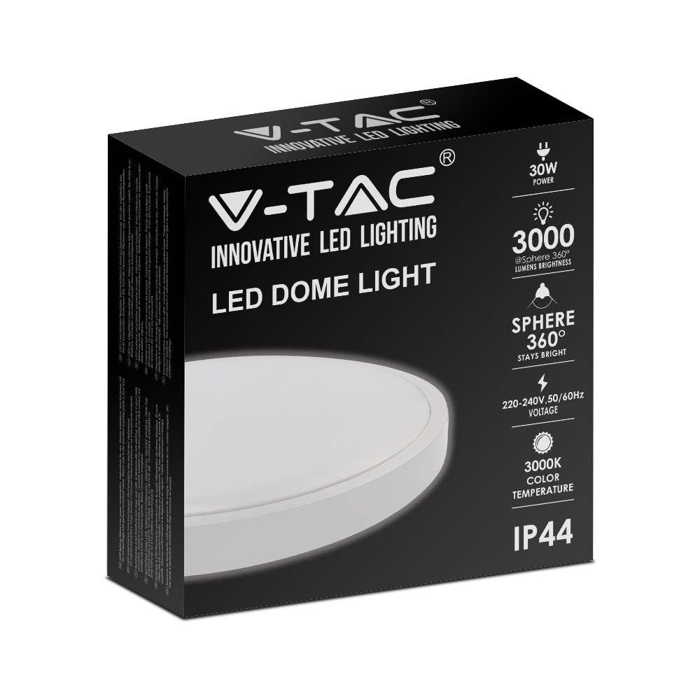 30W Plafon LED, Średnica: 420mm, Barwa:3000K, Klosz: Okrągły mleczny biała ramka, IP44, VTAC, SKU 7621