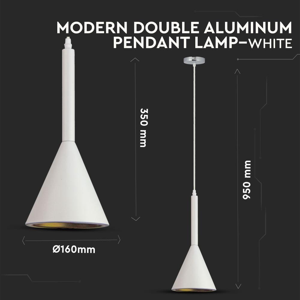 Lampa Wisząca, Lejkowata, Klosz: Aluminium, Biały, VTAC, SKU 3868