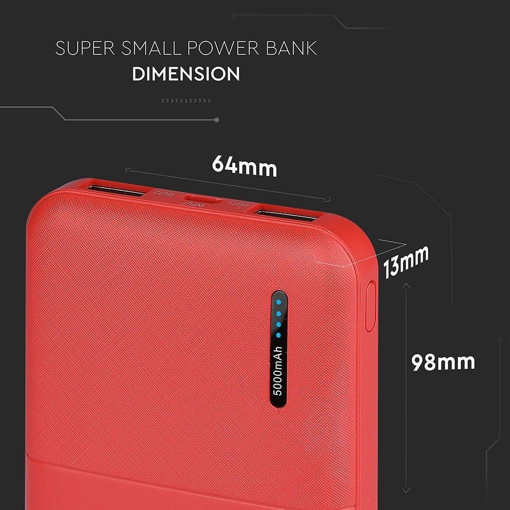 Power Bank, 3.7V/5000mAh, Czerwony, VTAC, SKU 8894