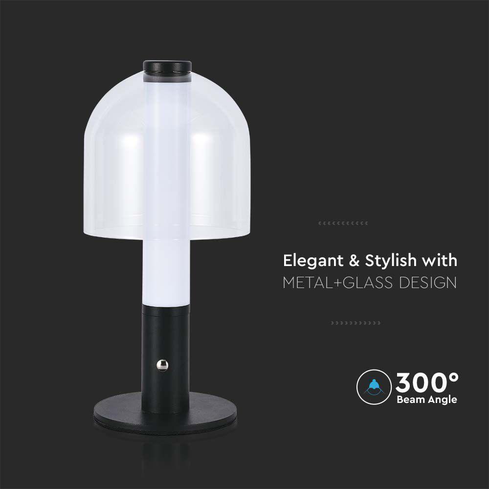 VT-1056 LED TABLE LAMP 1800mAH BATTERY D:140x300 3IN1 BLACK+TRANSPARENT GLASS BODY