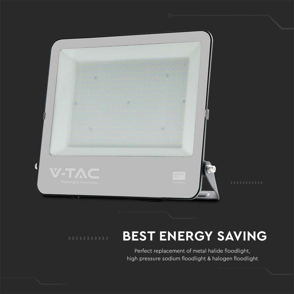 VT-44003 300W SMD FLOODLIGHT SAMSUNG CHIP 1M WIRE 4000K BLACK BODY GREY GLASS 135LM/W