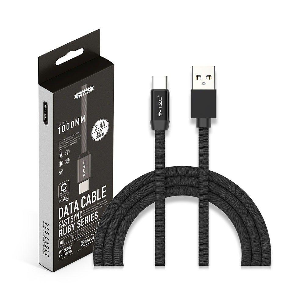 VT-5342 1M TYPE-C USB BRAIDED CABLE WITH COTTON FABRIC-BLACK(RUBY SERIES)