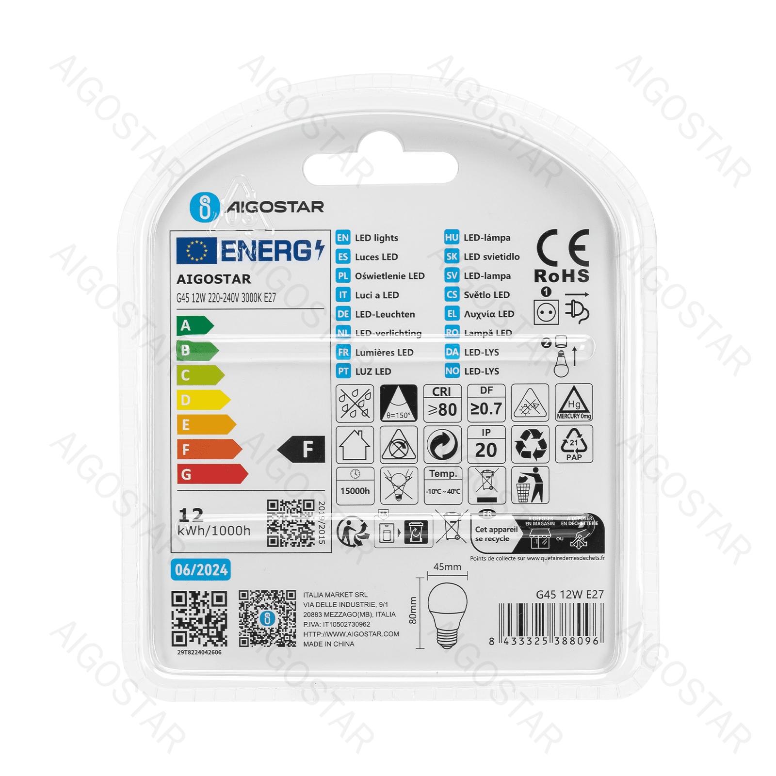 LED A5 G45 E27 12W 3000K/DOUBLE