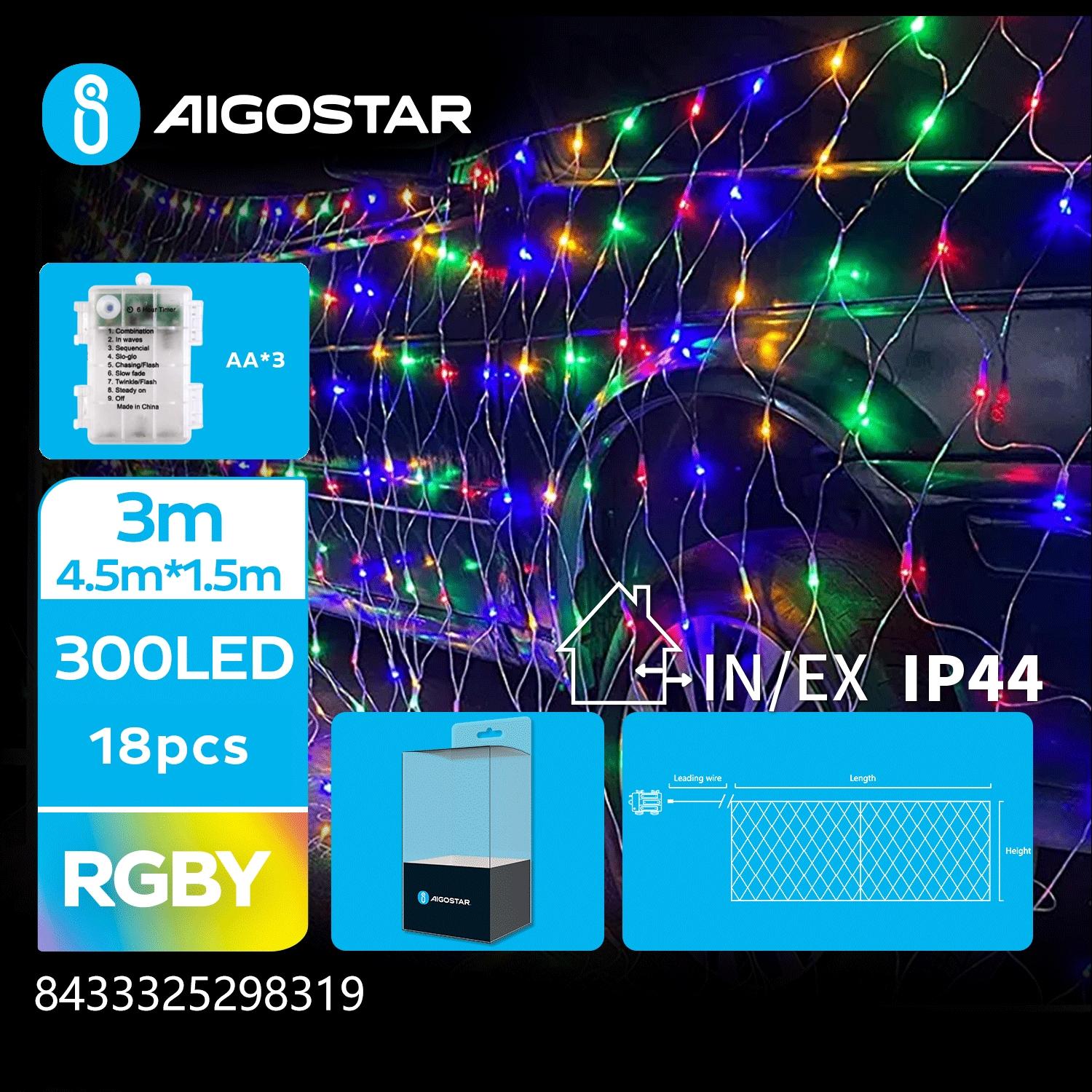 3AA battery net light flat string lights, RGBY, 3m