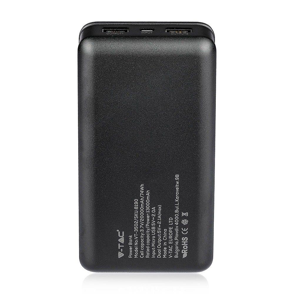 Power Bank, 20000mAh/74wh, 5V, Czarny, VTAC, SKU 8190