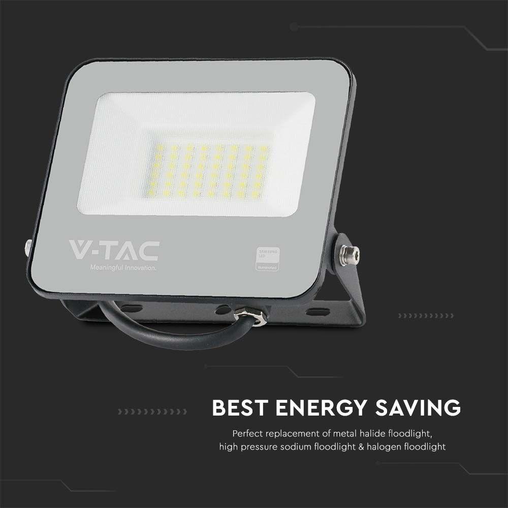 VT-4435 30W FLOODLIGHT 6500K BLACK BODY GREY GLASS 185LM/W