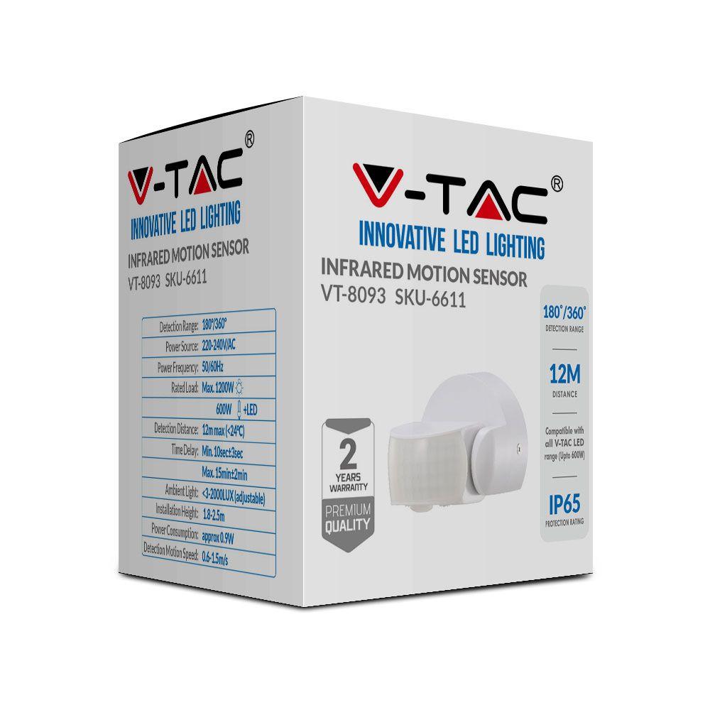 VT-8093 INFRARED MOTION SENSOR-WHITE BODY, IP65 (MAX:600W LED)